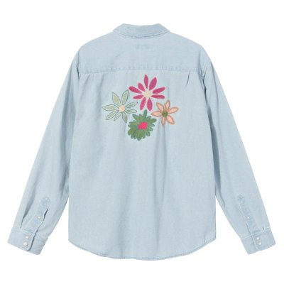 Flower Embroidered Denim Shirt